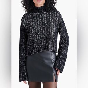 Steve Madden Black & White Marled Mock Neck Sweater – Size M - Soft & Cozy